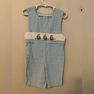 Southern Sunshine Blue Striped Smocked Sailboat Jon Jon